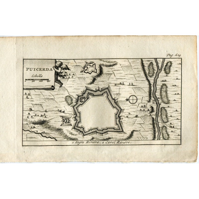 Girona. Puigcerdá. Kupferstich von Peter Vander Aa. Alvarez de Colmenar. 1715