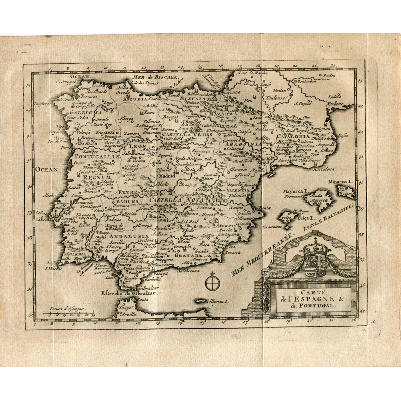 Karte von Spanien und Portugal - Antiker Stahlstich - Pieter Van der Aa (Alvarez de Comenar). 1715.