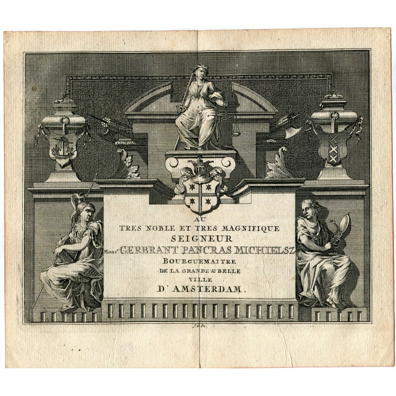 Portada del libro Delices de l'espagne et du Portugal. Grabado por Peter Vander Aa. Alvarez de Colmenar. 1715