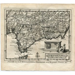 Carte antique de l'Andalousie et de Grenade (Espagne) - 1715 - Gravure sur acier ancienne - Pieter Van der Aa.