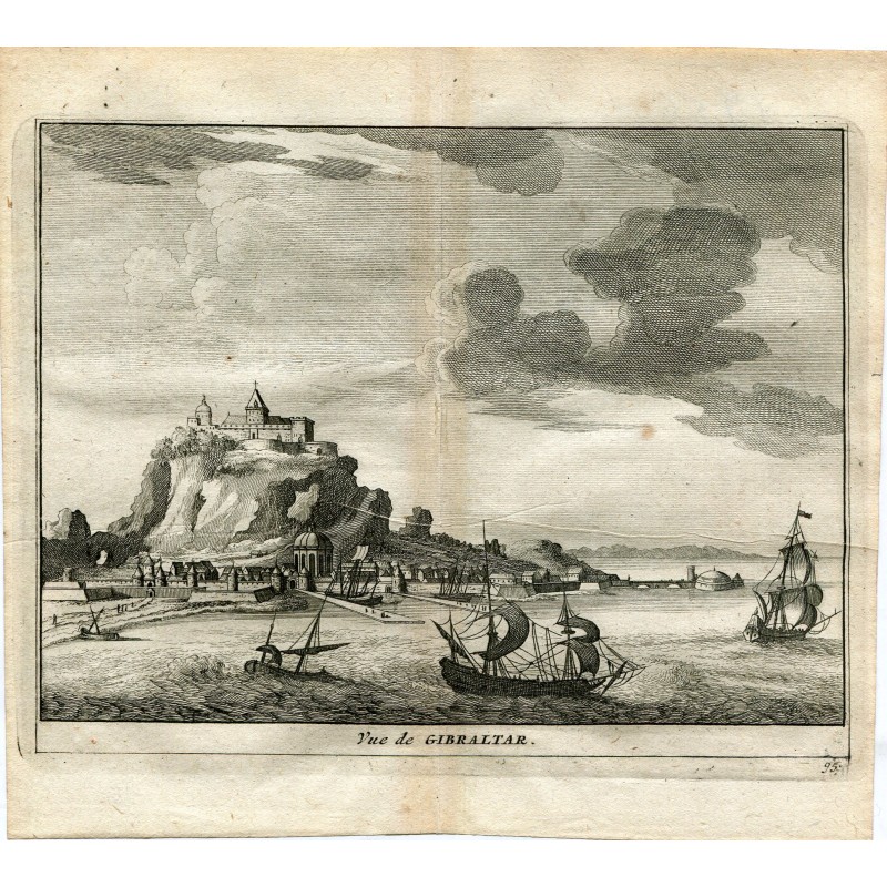 Antique view of Gibraltar - 1715 - Antique steel engraving - Pieter Van der Aa (Alvarez de Comenar)