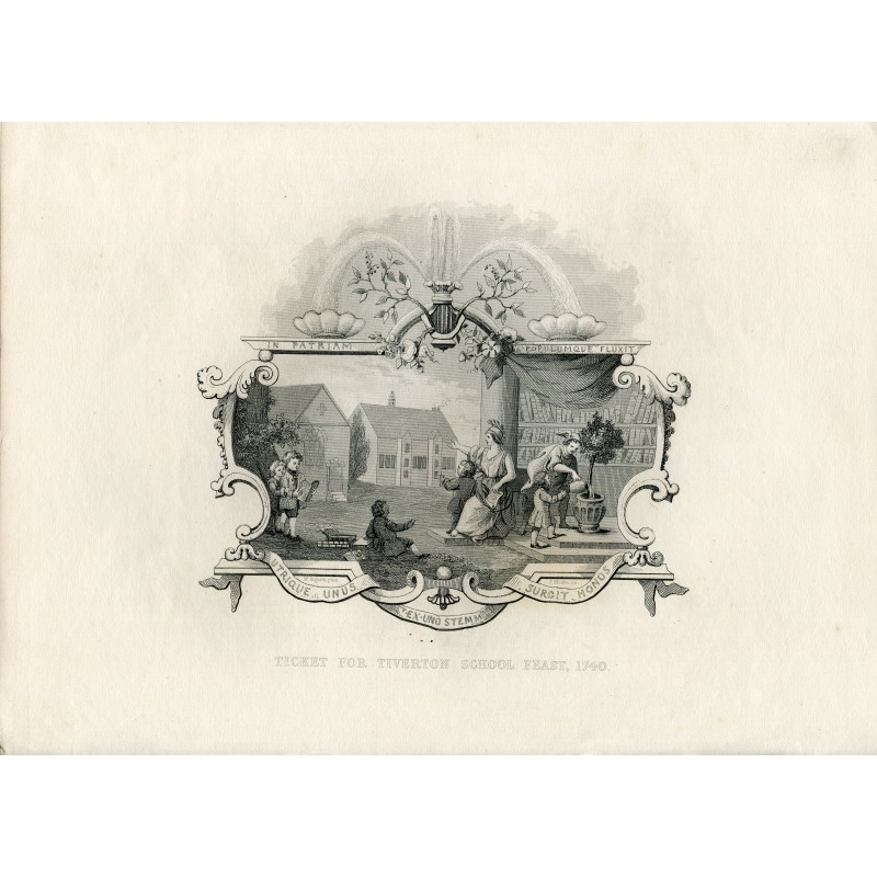 Billet pour la fête de l'école de Tiverton 1740, copie gravée par W. Hogarth