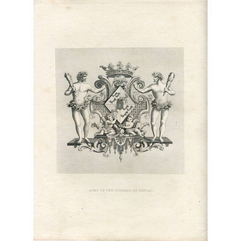 Armoiries de la duchesse de Kendal. Gravure de William Hogarth.