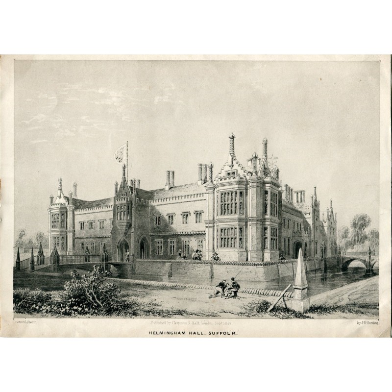 Helmingham Hall, Suffolk - 1844 lithotint