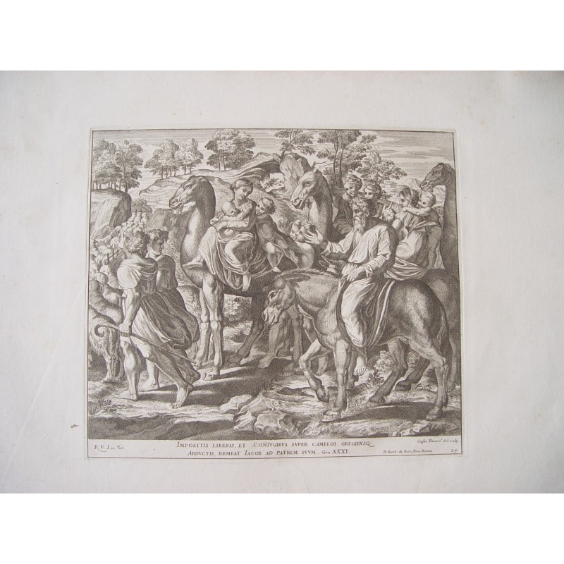 Bibbia di Raffaello. Giacobbe fugge da Labano a Canaan. 1674
