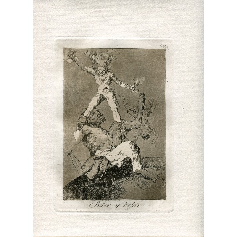 Radierung von Goya. „Subir y bajar“. Tafel 56 aus der Radierungsserie „Capricen“, 10. Auflage.