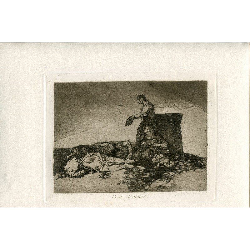 Goya etching. Disasters of War, the First Edition, 1863. Plate 48 'Cruel tale of woe!'.