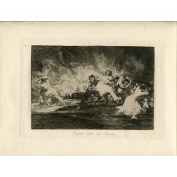 Goya etching. Disasters of War, the First Edition, 1863. Plate 41 'They escape through the flames'.