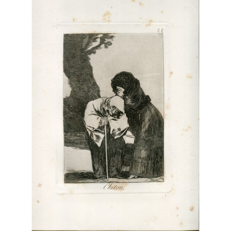 Goya etching. 'Chiton' (Hush). Plate 28 from The Caprices. 5th edition (1881-1886)