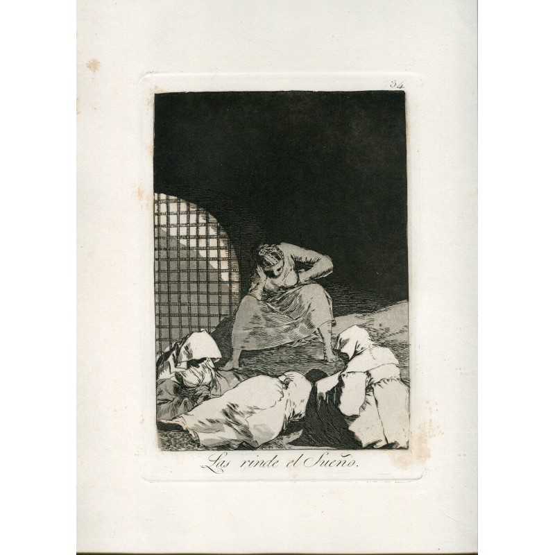Gravure de Goya. « Le sommeil les surmonte ». Planche 34 des Caprices. 5e édition (1881-1886)