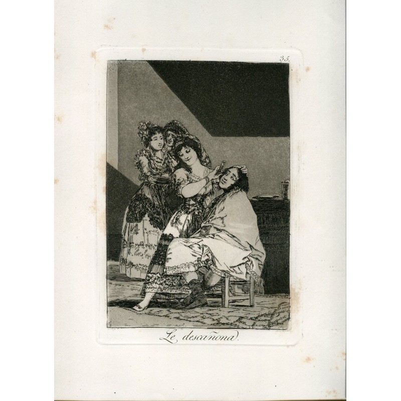 Goya etching. 'Le descañona' (She fleeces him). Plate 35 from The Caprices. 5th edition (1881-1886)