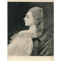 Portrait of a young woman in Louis XV dress - Antique etching - After Jacquet