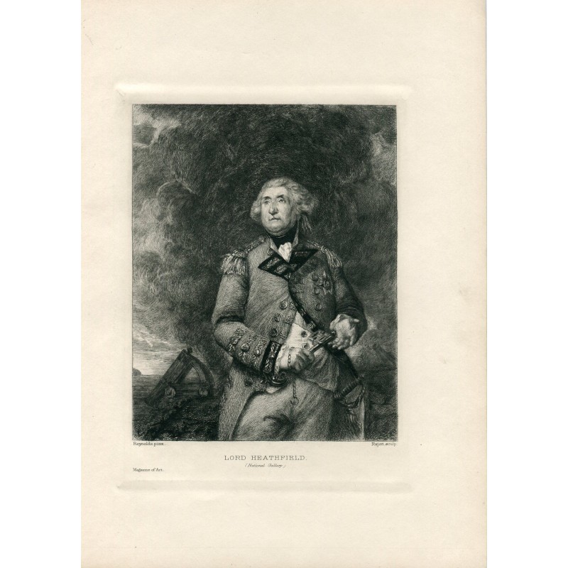 George Augustus, Lord Heathfield Eliott – Antiker Stich nach Reynolds von Paul Adolphe Rajon, 1890