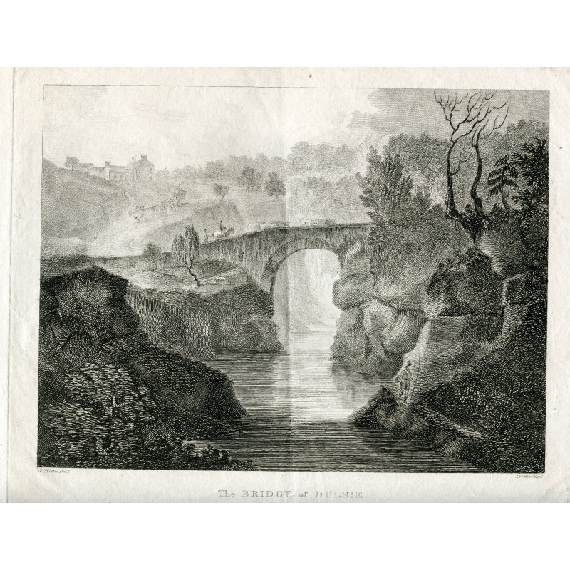 The bridge of Dulsie, after John Claude Nattes. Engraved by J. Fittler (1804)