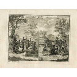 Danza ottentotta e villaggi e capanne di Kolben (1752-1759)