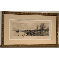 Tomás Campuzano. La fine dell'estuario. Tema marino. Acquaforte del 1905.