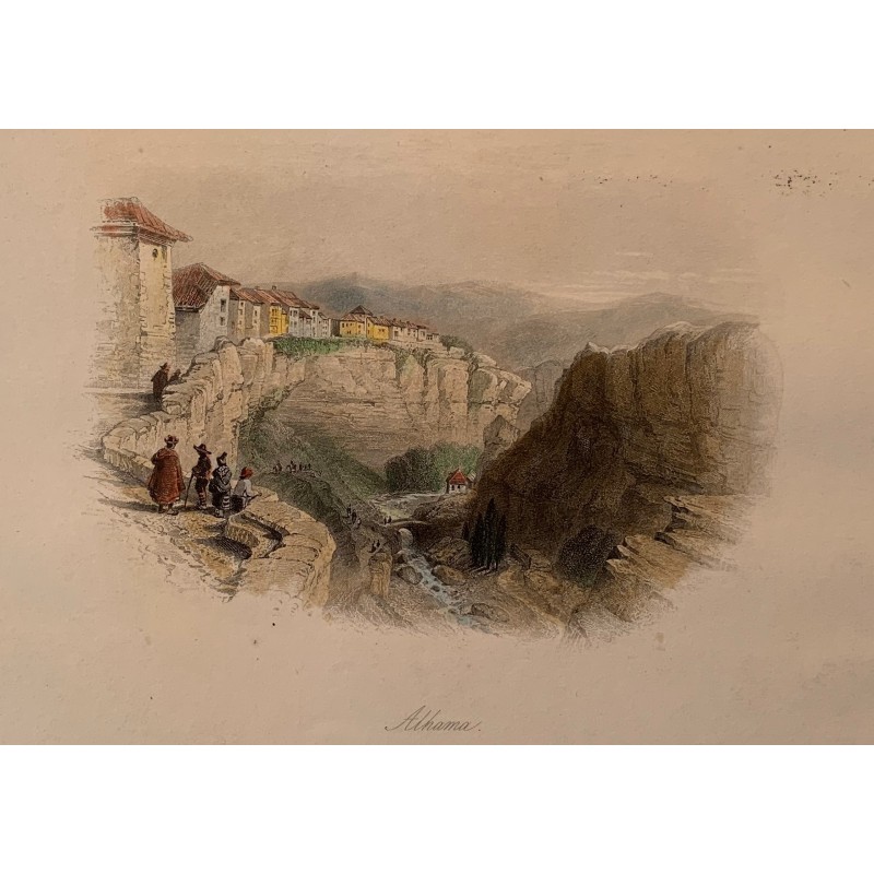 Ansicht von Alhama, Granada - Kupferstich aus dem 19. Jahrhundert