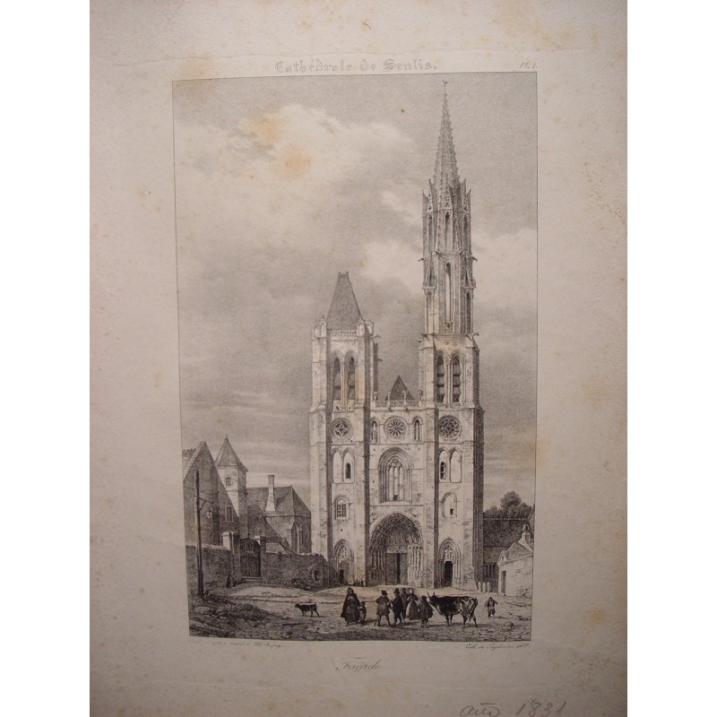 Kathedrale Notre-Dame in Senlis. Frankreich. Satz von 5 antiken Lithographien. Alte Drucke (1831)