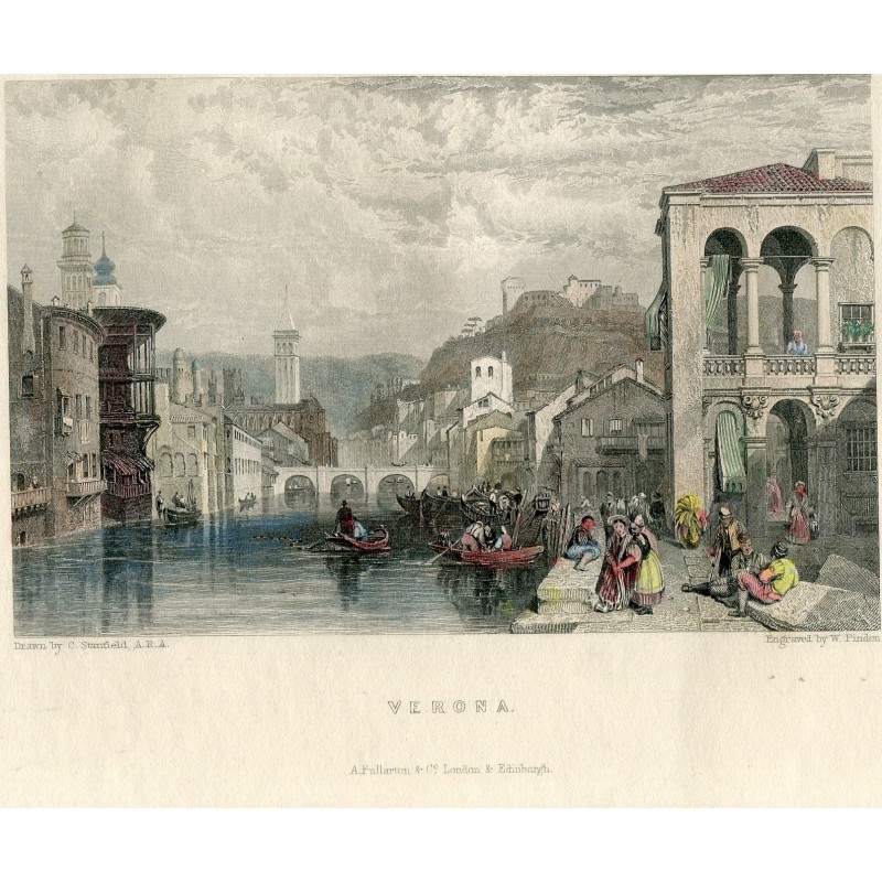 Vérone (Italie). Gravure ancienne, 1833.