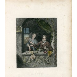 Une brasserie hollandaise. Gravure sur acier ancienne, 1834.
