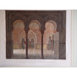 Vista interior del Alcázar de Sevilla. Pintoresco e histórico viaje por España de Alexandre de Laborde.