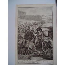 El cuerpo de Jacob es llevado a Caná. Grabado bíblico original por Ricart , grabado por G. Haberts