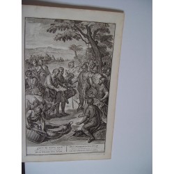 Los gabaonitas engañan a Josué - Escenas de la Biblia holandesa - Grabado antiguo (c.1720)