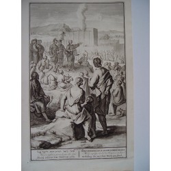 Moses explains promulgates the law. Grabado bíblico original por Gerard Hoet (1648-1733), grabado por J. van Vianen.