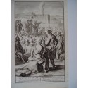 «Moïse explique promulgue la loi» Gravure biblique originale de Gerard Hoet (1648-1733), gravée par J. van Vianen.