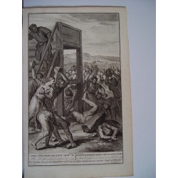 «The blasphemer send without the camp» . Grabado bíblico original por Gerard Hoet (1648-1733), grabado por A. de Blois