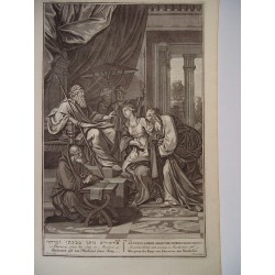 «Aashuerus gives his ring to Mordecai» Grabado bíblico original por Picart grabado por Pool