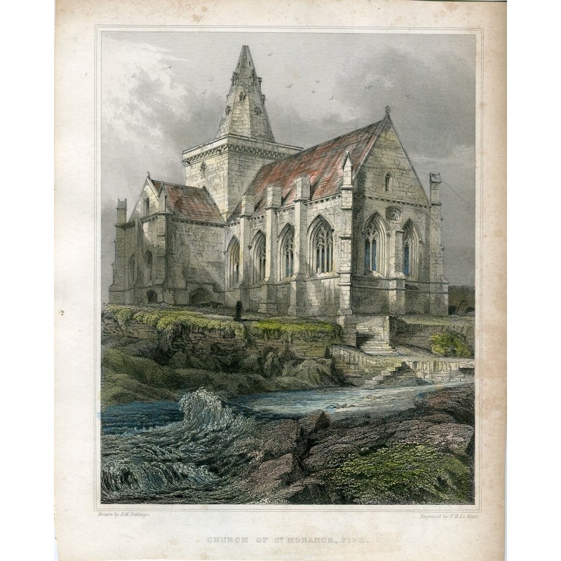 Antique print. Church of St. Monance, Fife