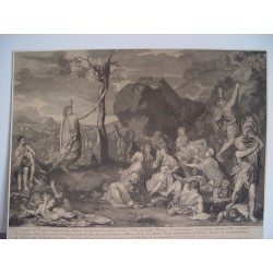 Grabado religioso realizado por Louis Audran sobre obra de Charles le Brun.