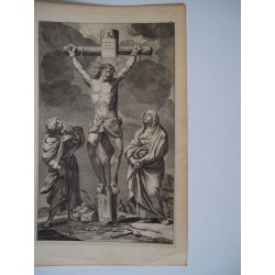 Crucifixión. Grabado religioso antiguo.