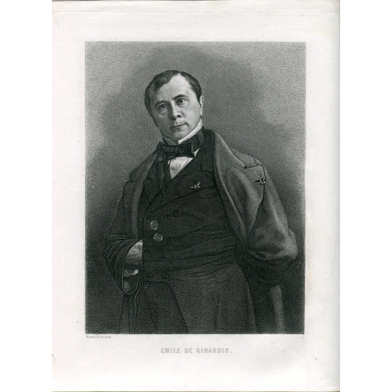 Portrait. Emile de Girardin. Drawn and engraved by Masson in 1890