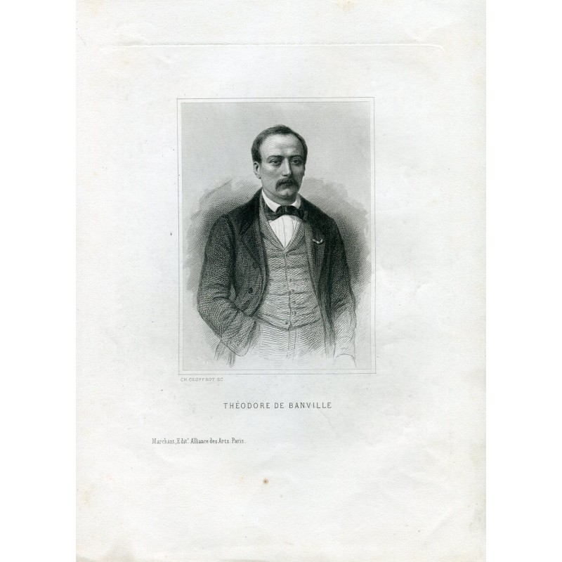 Portrait. Théodore de Banville. Gravure de Charles Geoffroy