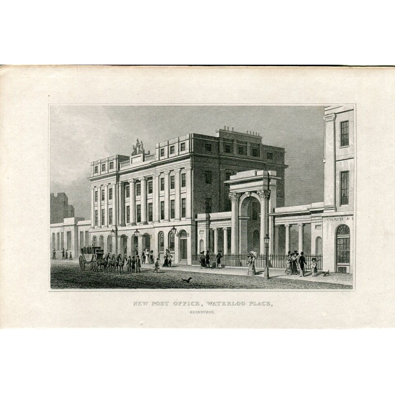 Scozia. Nuovo ufficio postale, Waterloo Place, incisione di Alexander McClatchie, 1829.