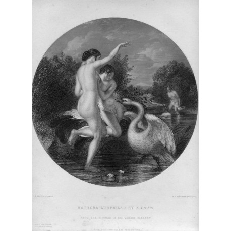 Bathers surprised by a swan' grabado por E.J. Portbury sobre obra de W. Etty