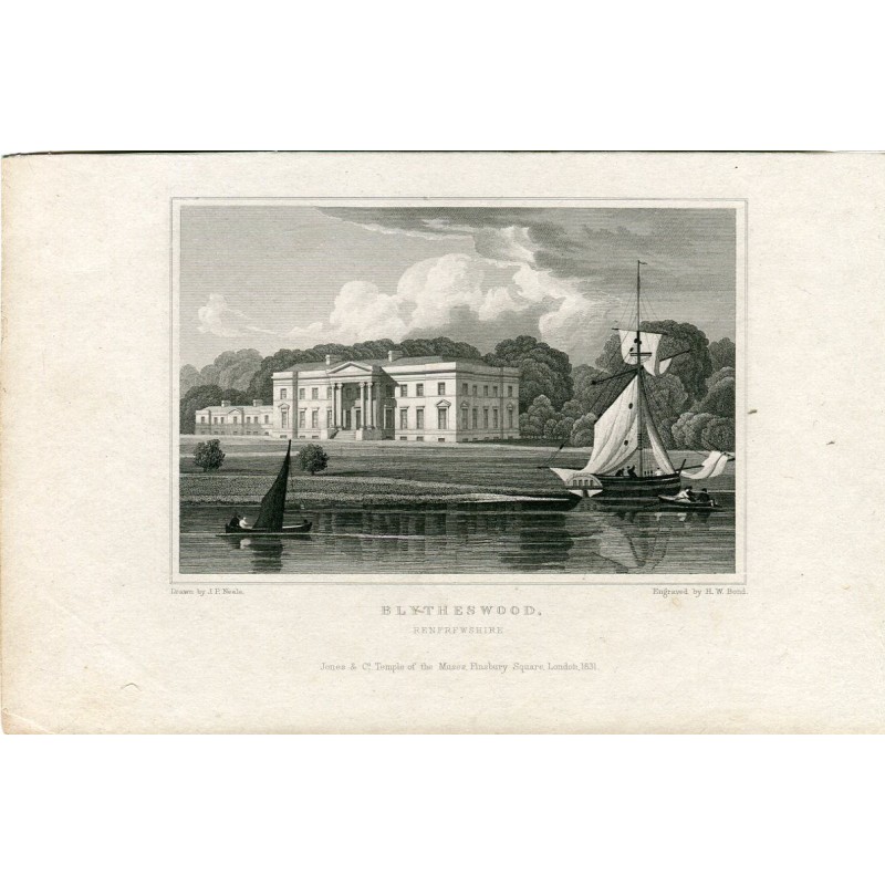 Scotland. Blytheswood, Renfrewshire, engraved in 1831 by H.W. Bond. Drawn by J.P. Neale.