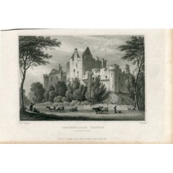 Scozia. Castello di Craighmillas a Edimburgo, incisione di W. Radcliffe del 1831