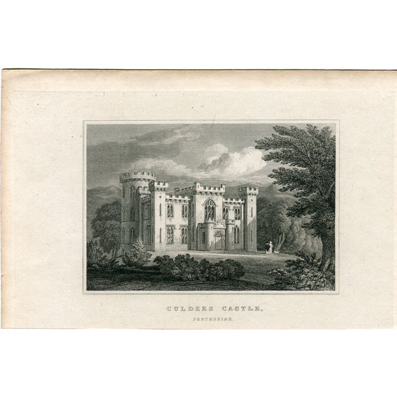 Scozia. Castello di Culdees, Perthshire, incisione di JP Neale del 1831