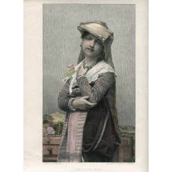 «The young bride» grabado coloreado por Alphonse Lamotte sobre obra de Jules Lefevre en 1880