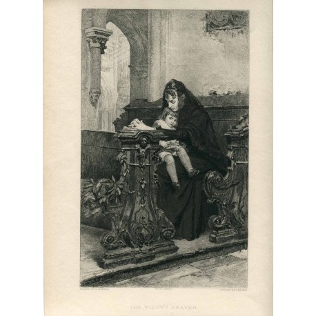 «The widows prayer» grabado por Arnoldo Kaiser sobre obra de Rudolf Konopa (Viena 1864-1938)