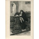 La prière de la veuve. d'après les travaux de R. Konopa. Gravure de A. Kaiser (vers 1885)