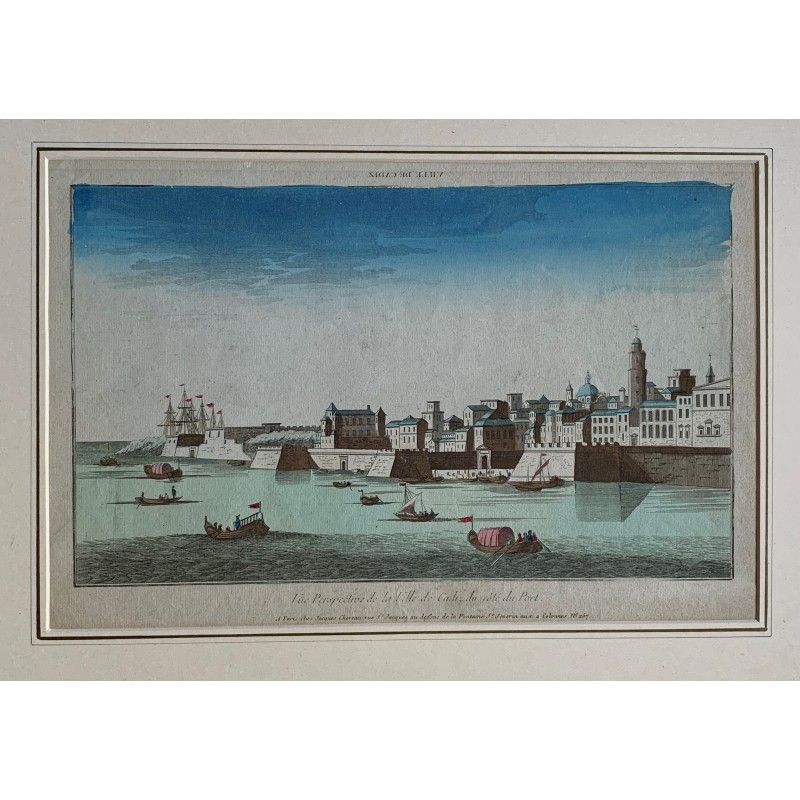 Optical view of the city of Cádiz - 18th century engraving