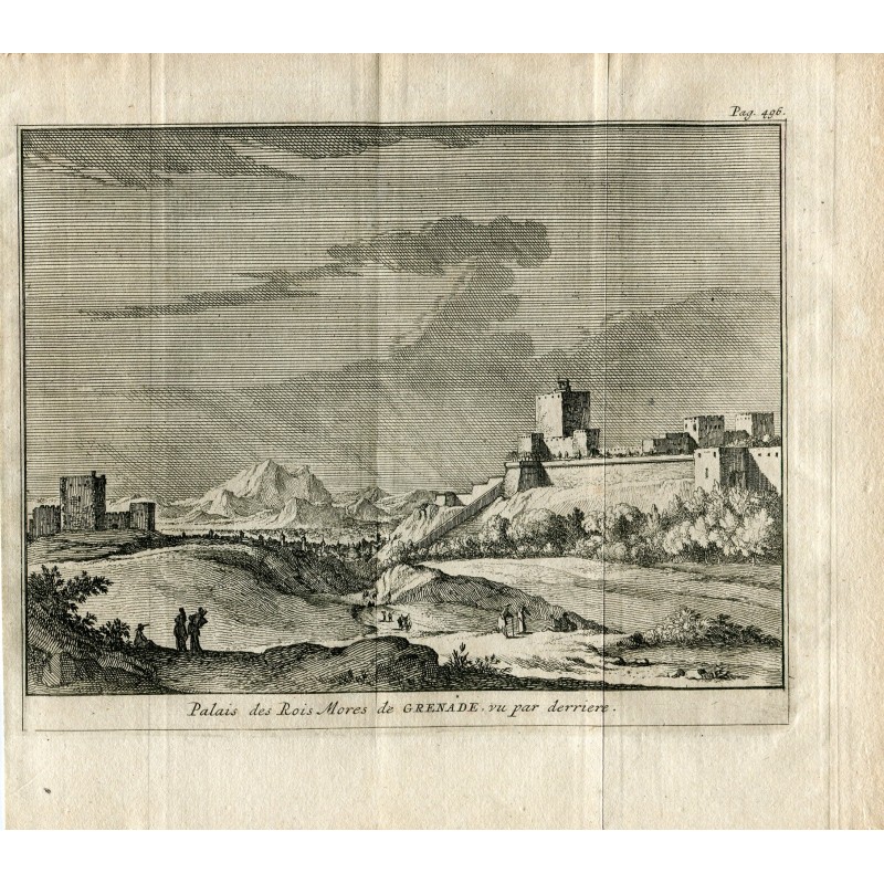 Die Alhambra in Granada von hinten. Kupferstich von Alvarez de Colmenar, 1707
