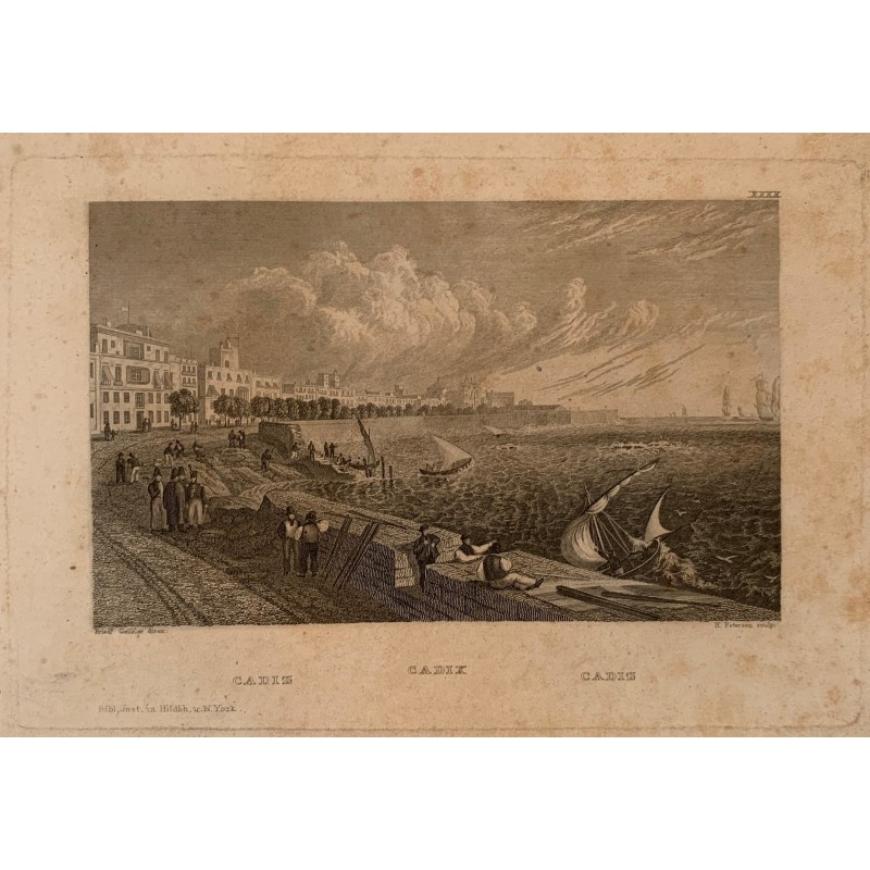 Hafen von Cadiz - Antike Gravur