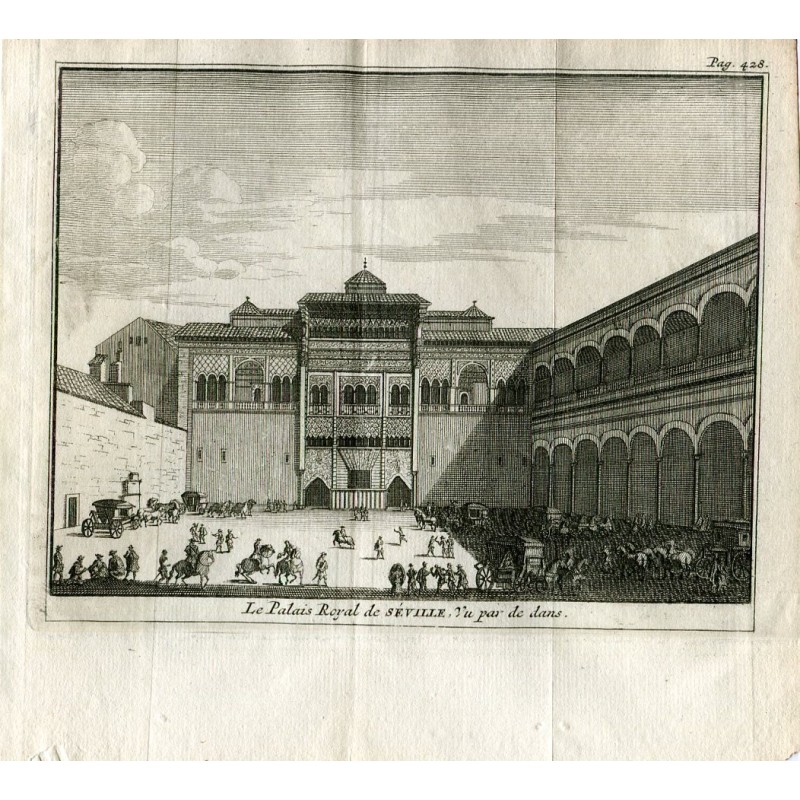Siviglia. Il Palazzo Reale. Incisione di Pieter Van der Aa, 1707.