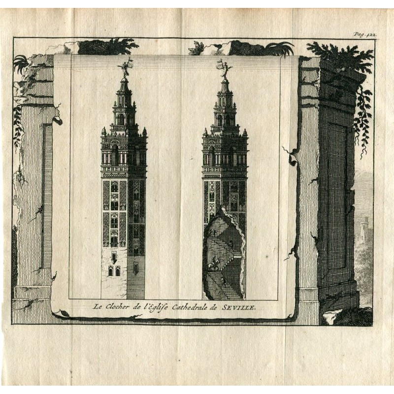 Seville. The Cathedral clock. Engraving by Pieter Van der Aa, 1707.