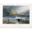 Inglaterra. Cornwall. St. Michael. s Mount  grabado  by J. Saddler sobre obra de Birket Foster